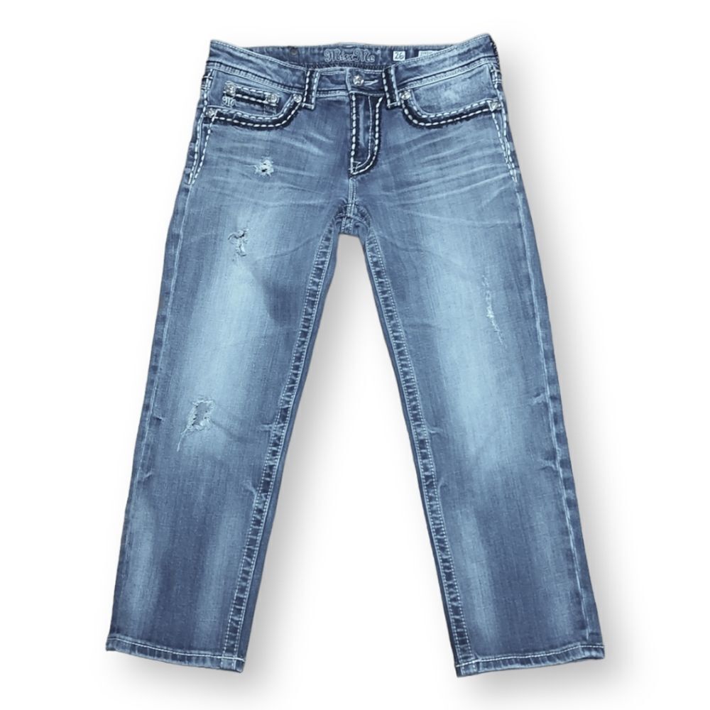 Miss Me Contrast Stitched Boyfriend Fit Bling Cropped Denim US 26